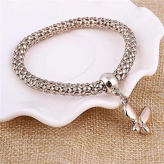 Crystal Charms Multilayer Bracelets - 3pcs Gold/silver/rose Gold Corn Chain Bracelet For Women, Tree Of Life Heart Shaped Stretch Bracelet Kemu |Fashion Home Kitchen Beauty