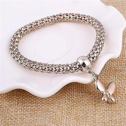 Crystal Charms Multilayer Bracelets - 3pcs Gold/silver/rose Gold Corn Chain Bracelet For Women, Tree Of Life Heart Shaped Stretch Bracelet Kemu |Fashion Home Kitchen Beauty