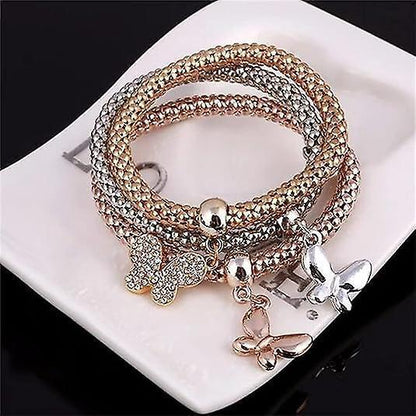 Crystal Charms Multilayer Bracelets - 3pcs Gold/silver/rose Gold Corn Chain Bracelet For Women, Tree Of Life Heart Shaped Stretch Bracelet Kemu |Fashion Home Kitchen Beauty