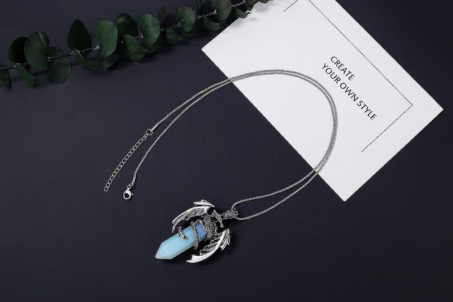 Dragon Necklace For Men Women Crystal Necklace Cool Mens Necklaces Dragon Jewelry Natural Gemstone Necklace Kemu |Fashion Home Kitchen Beauty