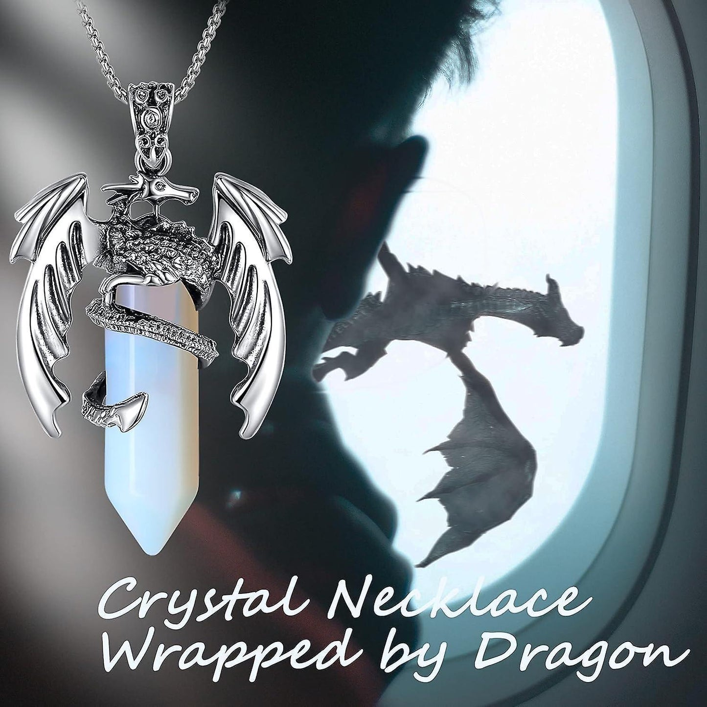 Dragon Necklace For Men Women Crystal Necklace Cool Mens Necklaces Dragon Jewelry Natural Gemstone Necklace Kemu |Fashion Home Kitchen Beauty