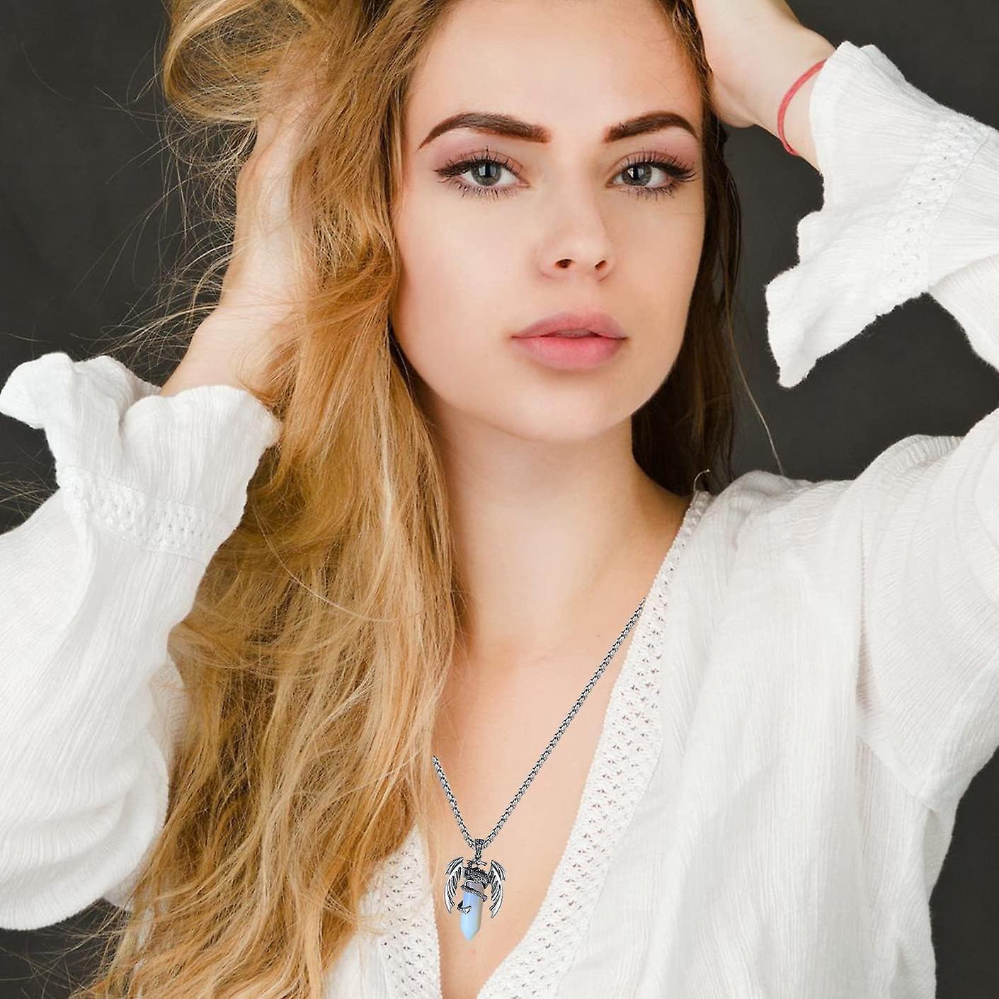 Dragon Necklace For Men Women Crystal Necklace Cool Mens Necklaces Dragon Jewelry Natural Gemstone Necklace Kemu |Fashion Home Kitchen Beauty