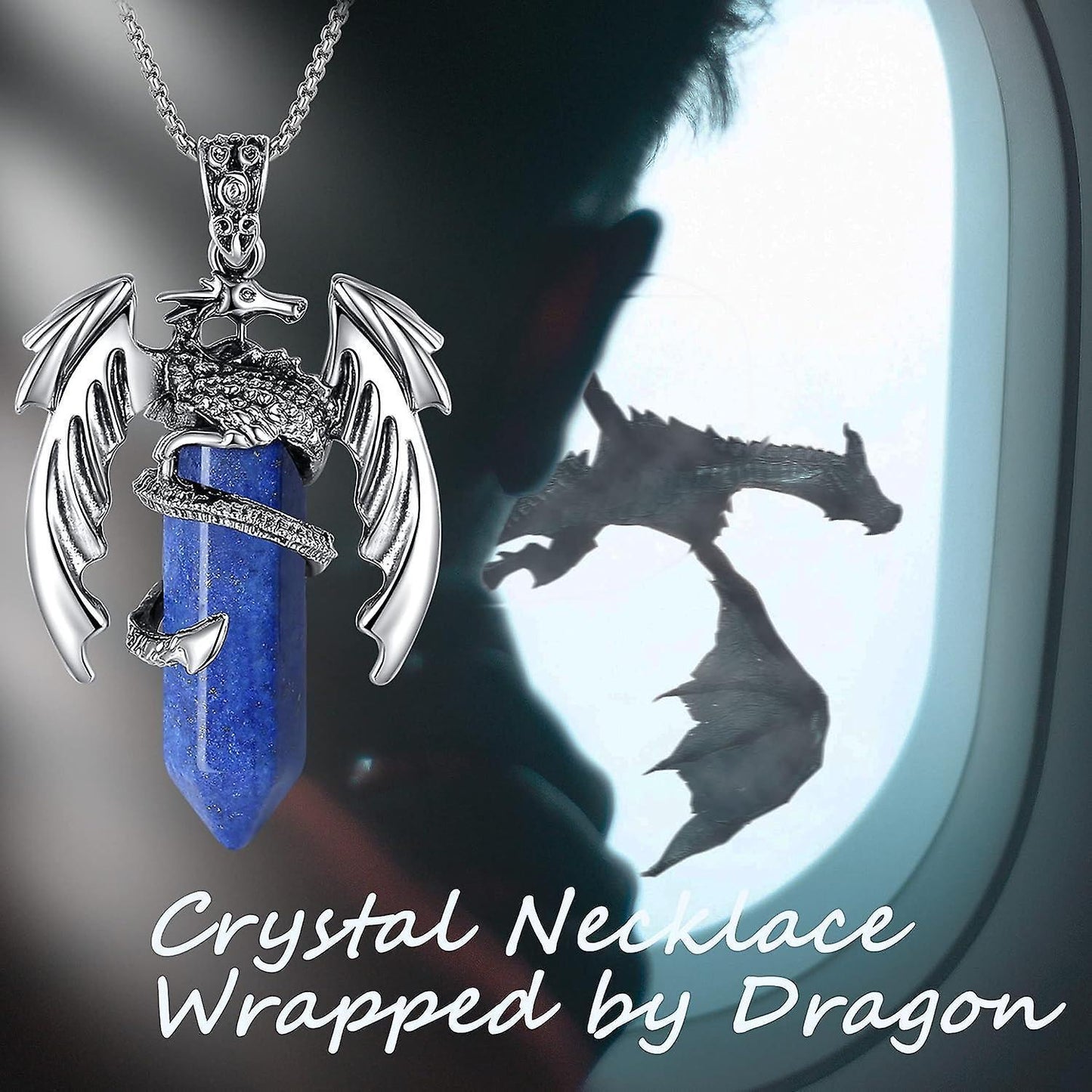 Dragon Necklace For Men Women Crystal Necklace Cool Mens Necklaces Dragon Jewelry Natural Gemstone Necklace Kemu |Fashion Home Kitchen Beauty