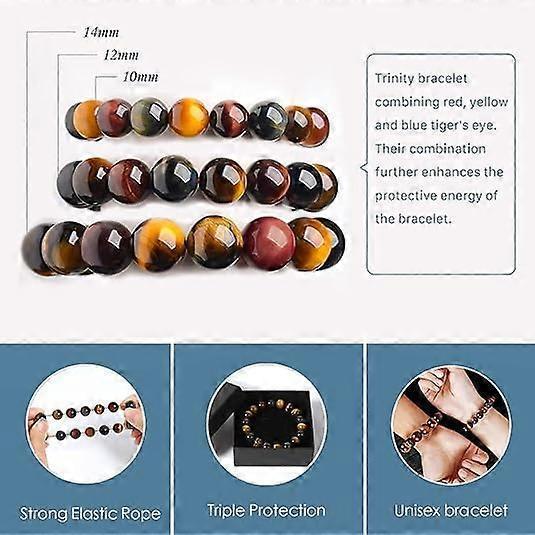 Enjoy Risingsun Tiger Eye Bracelet,Relax Anxiety Crystal Beaded Triple Protection Jewelry Bead Stone Chakra Gemstones Bracelets for women men Kemu |Fashion Home Kitchen Beauty