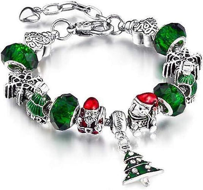 Silver Tone Charm Bracelet With Christmas Tree Bell Crystal And Murano Glass Beads Snake Chain For Women & Girls Comes In A Gift Box Kemu |Fashion Home Kitchen Beauty