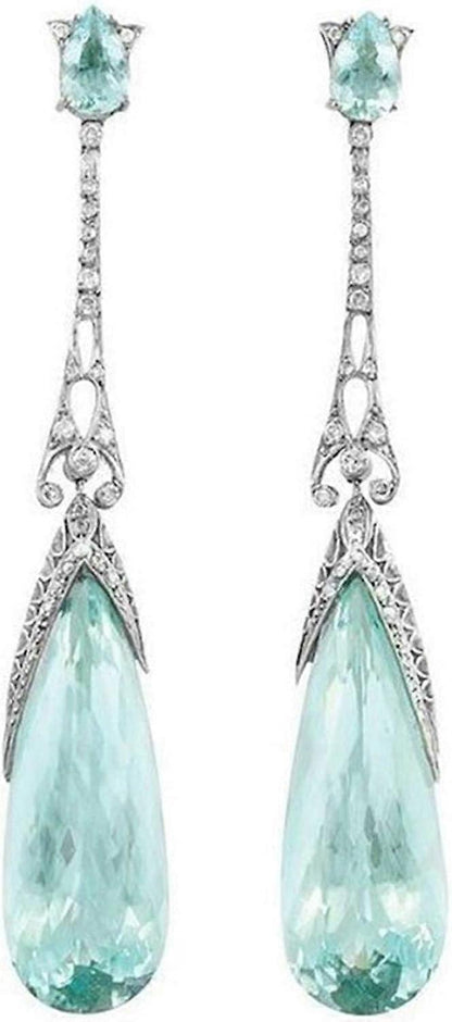 Water Drop Long Dangle Earrings Crystal Waterdrop Pierced Crystal Teardrop Long Earrings for Women Simple Jewelry, Blue Kemu |Fashion Home Kitchen Beauty