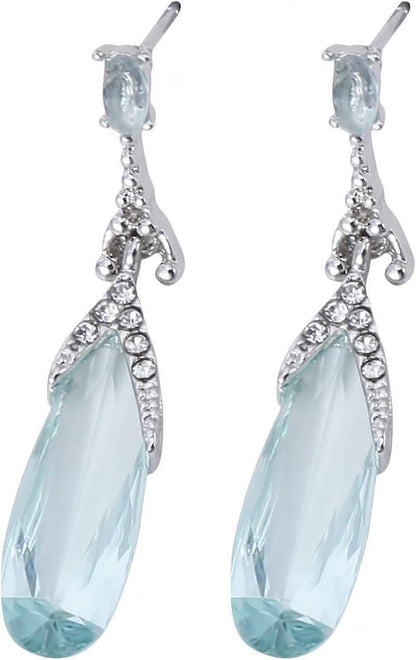 Water Drop Long Dangle Earrings Crystal Waterdrop Pierced Crystal Teardrop Long Earrings for Women Simple Jewelry, Blue Kemu |Fashion Home Kitchen Beauty