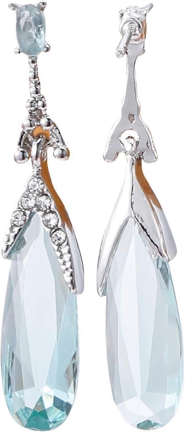 Water Drop Long Dangle Earrings Crystal Waterdrop Pierced Crystal Teardrop Long Earrings for Women Simple Jewelry, Blue Kemu |Fashion Home Kitchen Beauty