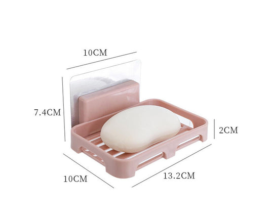 2Pcs/Set Soap Box No Drilling Easy to Install Ventilated Drained Wall Mounted Shower Soap Holder for Bathroom-Pink