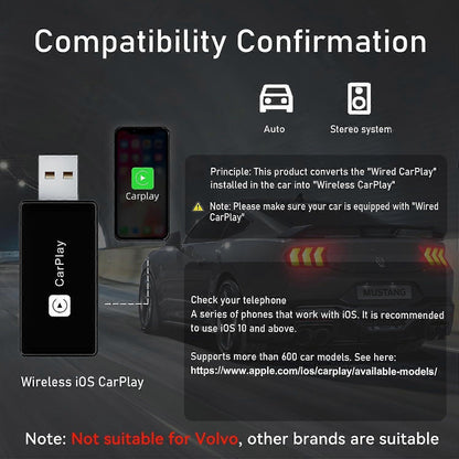 Wireless CarPlay Adapter, Converts Wired to Wireless for iPhone
