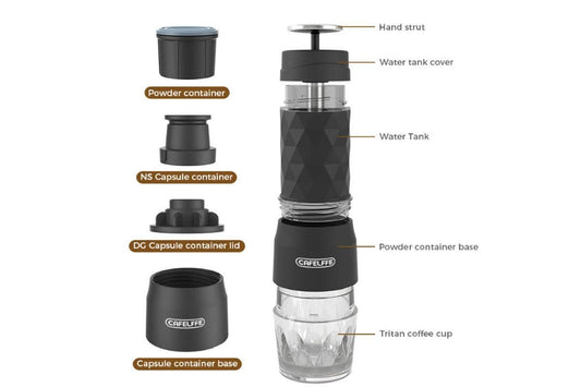 3 in 1 Portable Coffee Maker,Single Serve Manual Espresso Machine For Camping, Travel, Hiking, Fishing - Black Kemu |Fashion Home Kitchen Beauty