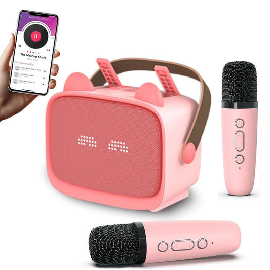 Mini Karaoke Machine - Portable MP3 Player with 2 Wireless Mics Toys & Gifts Pink Kemu |Fashion Home Kitchen Beauty