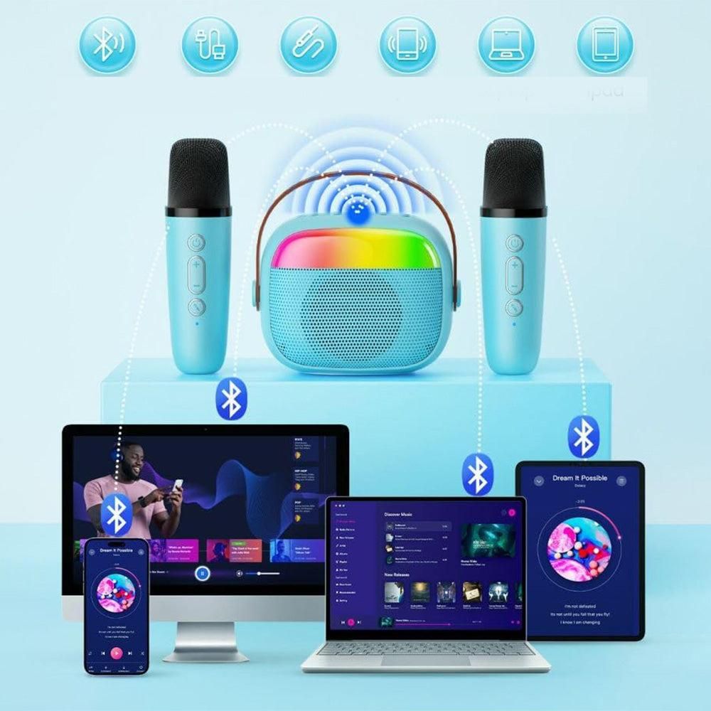Mini Karaoke Machine with 2 Wireless Microphones Portable Bluetooth Speaker Singing Machine Blue Kemu |Fashion Home Kitchen Beauty