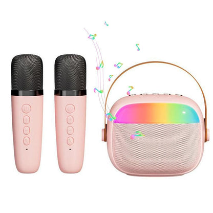 Mini Karaoke Machine with 2 Wireless Microphones Portable Bluetooth Speaker Singing Machine Pink Kemu |Fashion Home Kitchen Beauty