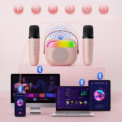 Mini Karaoke Machine with 2 Wireless Microphones Portable Bluetooth Speaker Singing Machine Pink Kemu |Fashion Home Kitchen Beauty