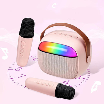 Mini Karaoke Machine with 2 Wireless Microphones Portable Bluetooth Speaker Singing Machine Pink Kemu |Fashion Home Kitchen Beauty
