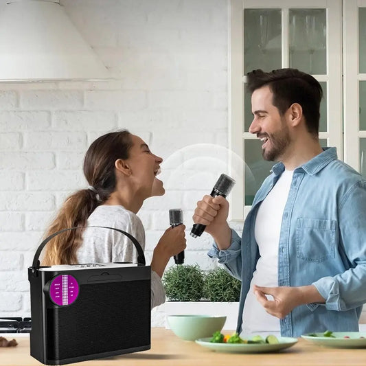 Portable Bluetooth 5.3 Speaker with 2 Wireless Microphones Home Karaoke Speaker Machine Black Kemu |Fashion Home Kitchen Beauty