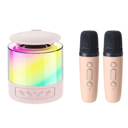 Bluetooth Karaoke Machine with 2 Wireless Microphones Mini Singing Speaker with Colorful Light Pink Kemu |Fashion Home Kitchen Beauty