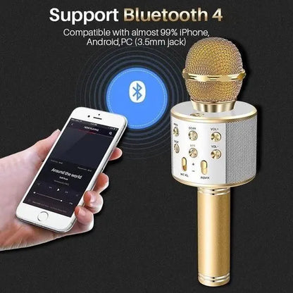 Handheld Wireless Bluetooth Microphone with Speaker for IOS Android Phone Computer 1800mAh Battery Gold Kemu |Fashion Home Kitchen Beauty