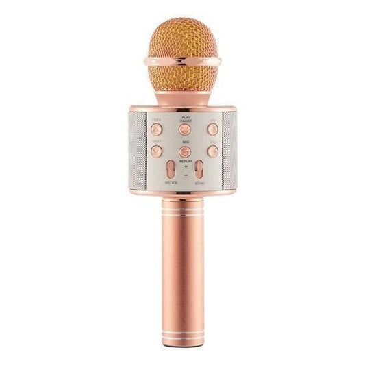 Handheld Wireless Bluetooth Microphone with Speaker for IOS Android Phone Computer 1800mAh Battery Rose Gold
