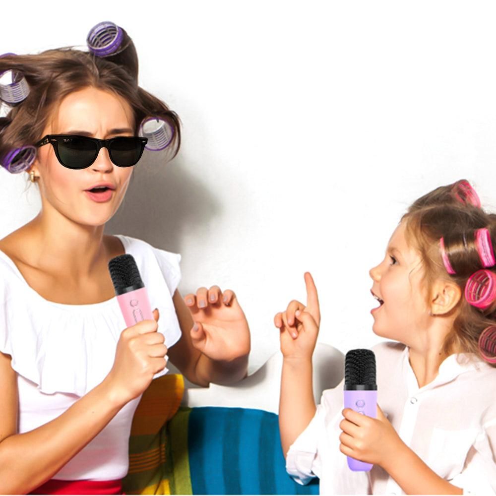 Portable Karaoke Microphone Machine Mini Bluetooth Speaker with 2 Wireless Mics Purple