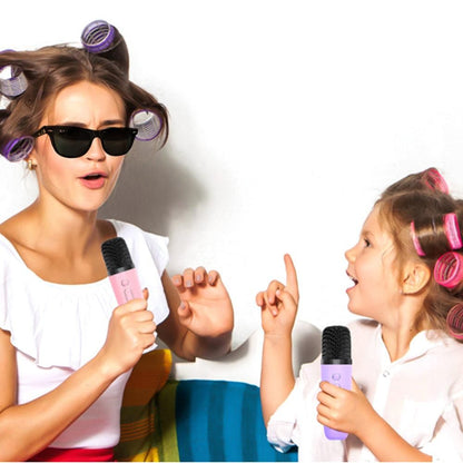 Portable Karaoke Microphone Machine Mini Bluetooth Speaker with 2 Wireless Mics Purple