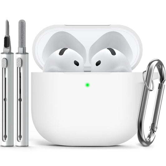 Compatible with Apple Airpods 4 Silicone Full Case Keychain and Cleaner Kit White Kemu |Fashion Home Kitchen Beauty