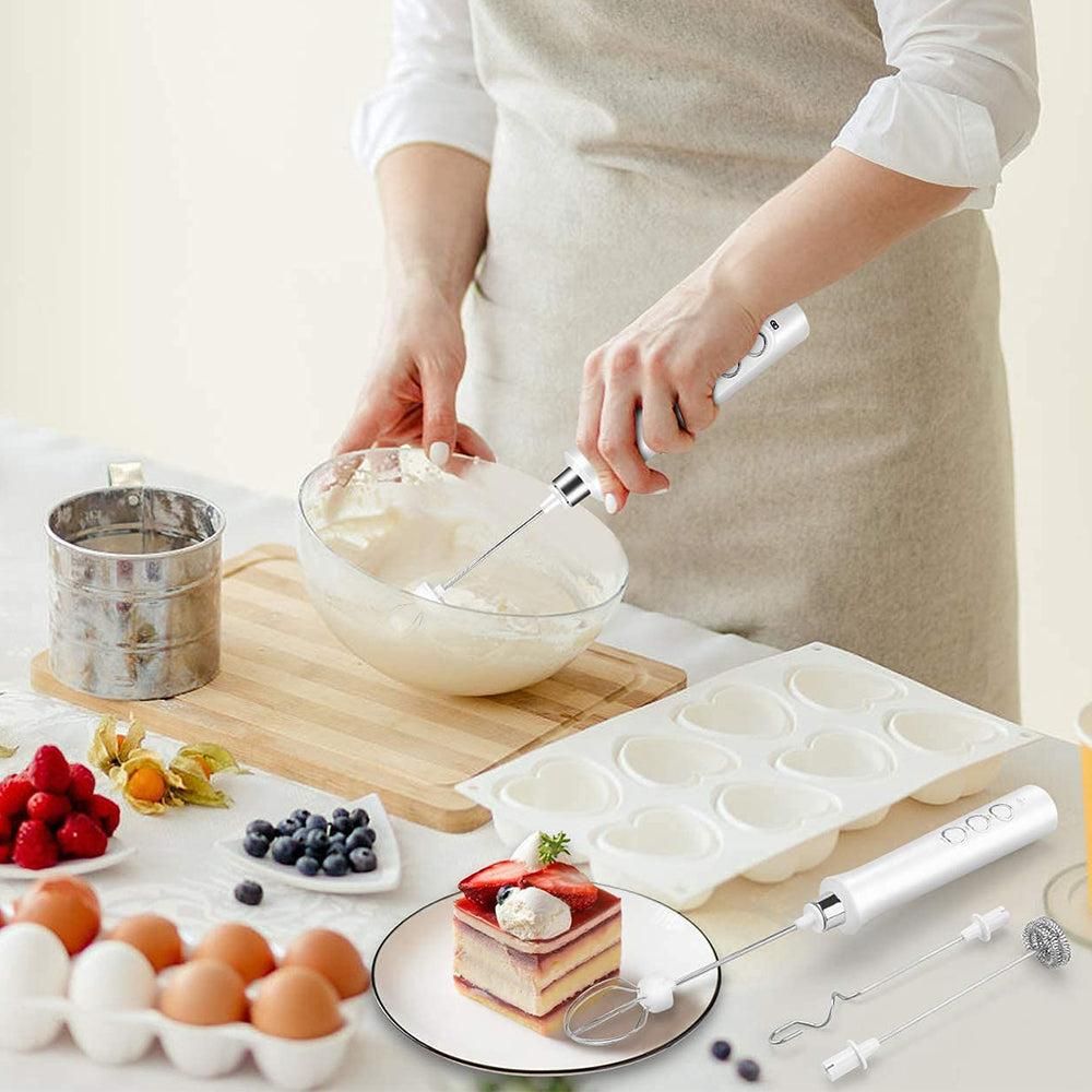 3 in 1 Handheld Electric Milk Frother USB Rechargeable Drink Coffee Mixer Foam Maker with 3 Whisks-White Kemu |Fashion Home Kitchen Beauty