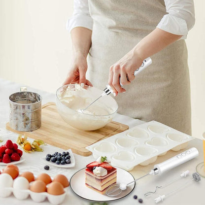 3 in 1 Handheld Electric Milk Frother USB Rechargeable Drink Coffee Mixer Foam Maker with 3 Whisks-White Kemu |Fashion Home Kitchen Beauty