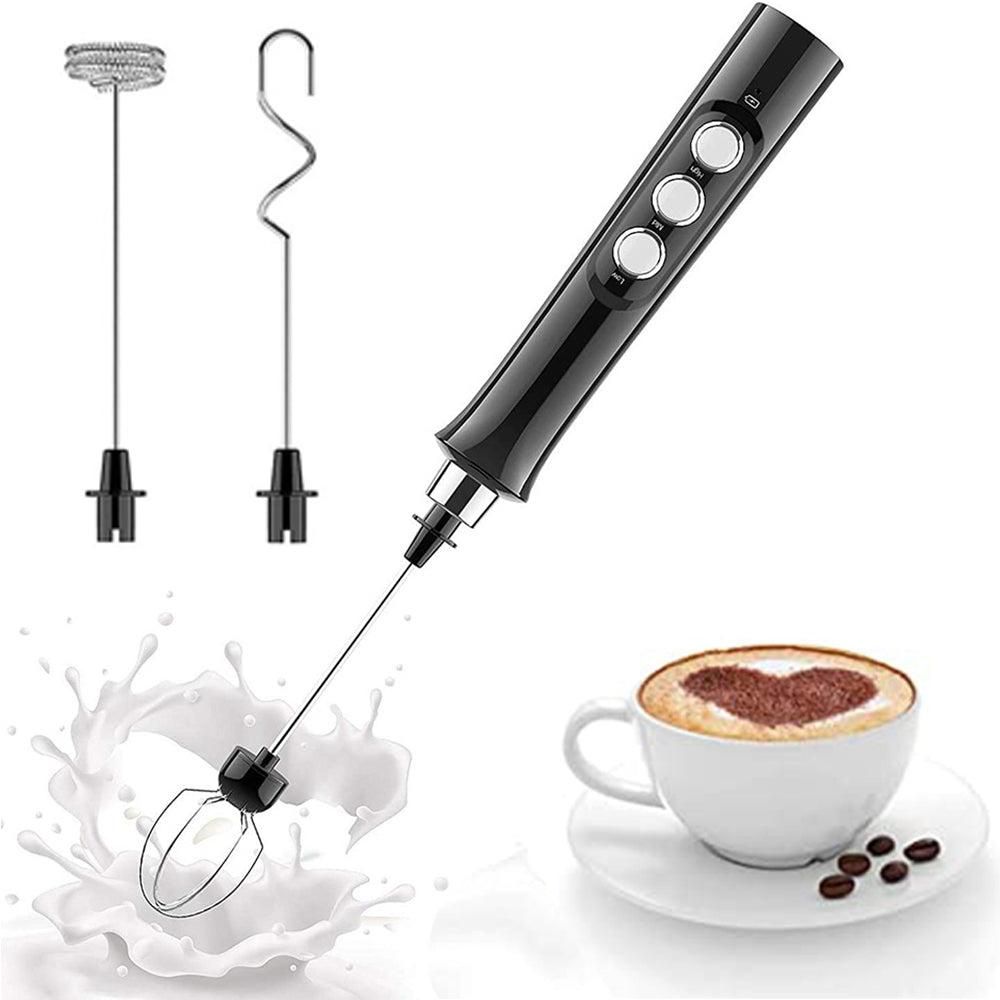 3 in 1 Handheld Electric Milk Frother USB Rechargeable Drink Coffee Mixer Foam Maker with 3 Whisks-White Kemu |Fashion Home Kitchen Beauty
