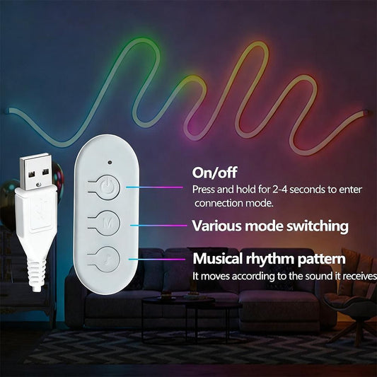 1 Set USB Neon LED Strip Light Music Sync Color Changing for Room Decor 1 m