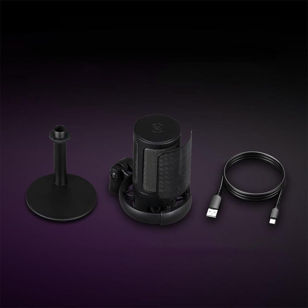 USB Condenser Gaming Microphone with RGB Lighting Adjustable Stand for Recording Streaming Black