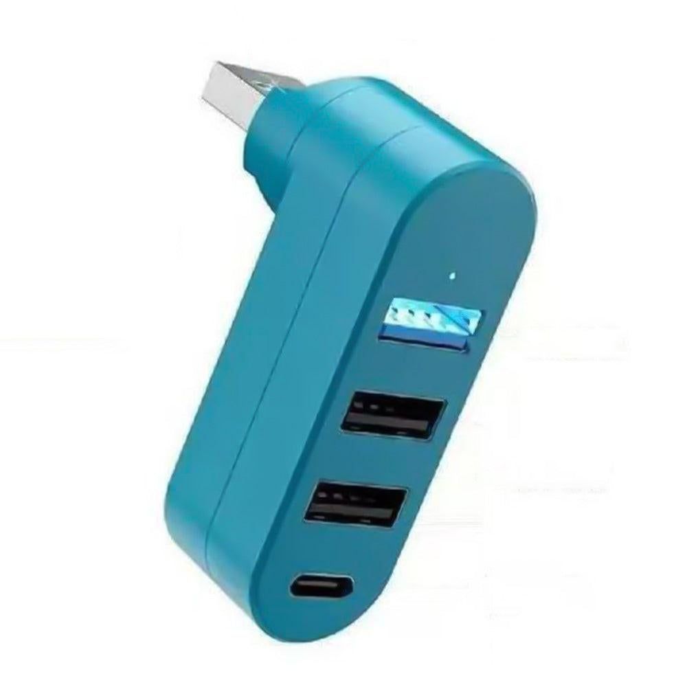 4-Port USB 3.0 Hub 180-Degree Rotating USB Splitter for Laptop Car Blue