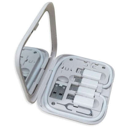 6-in-1 Cable Organizer Multifunctional Storage Box with Mirror for Travel Pink