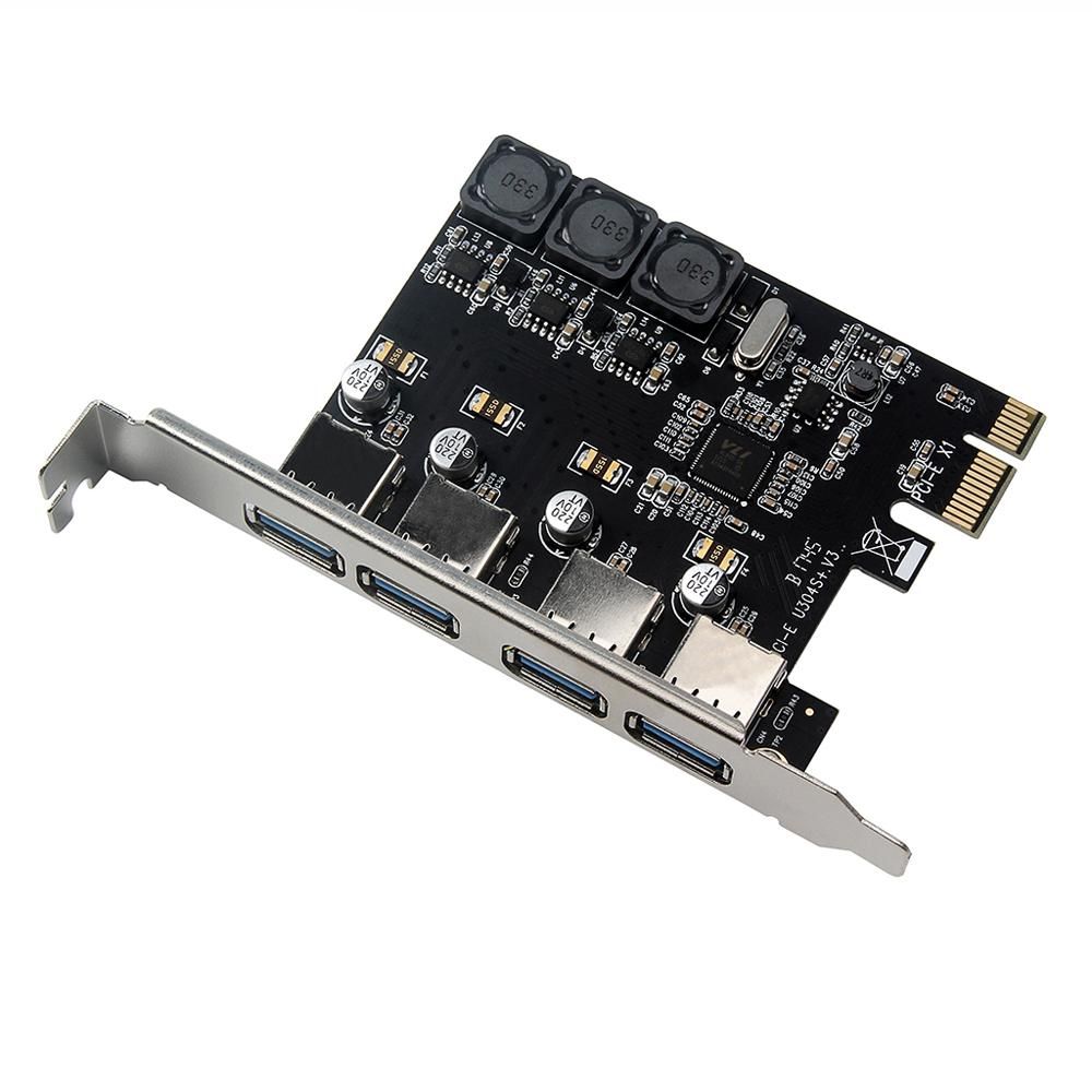Four Ports USB 3.0 Super Fast 5Gbps PCI-E Expansion Card PCI Express Adapter Converter Card 6A Power Supply Module For Desktop PC