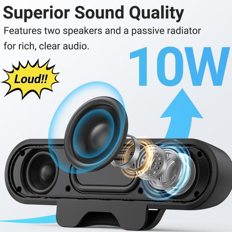 USB Wired Computer Speaker, HD Stereo Sound with Volume Control, Clamp-on Design, Black