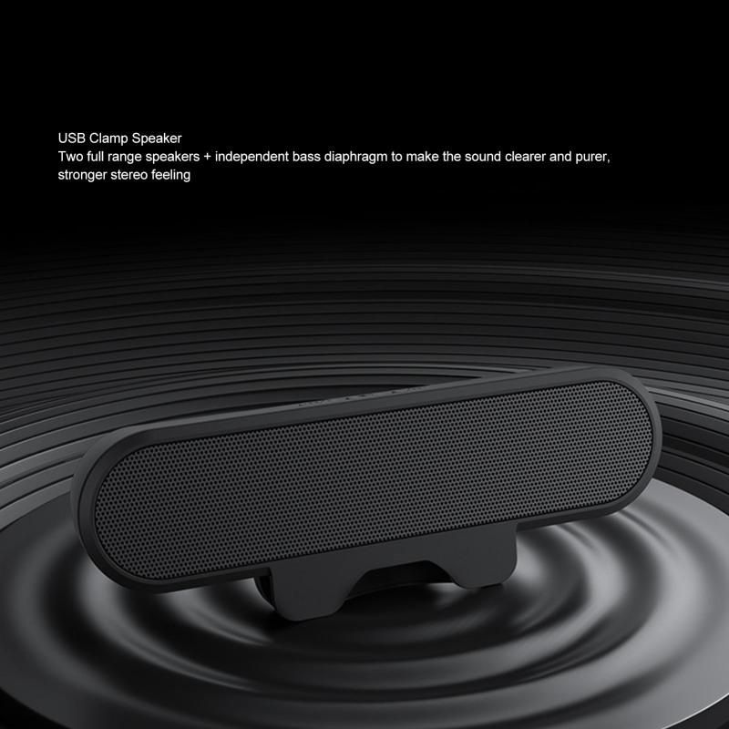 USB Wired Computer Speaker, HD Stereo Sound with Volume Control, Clamp-on Design, Black