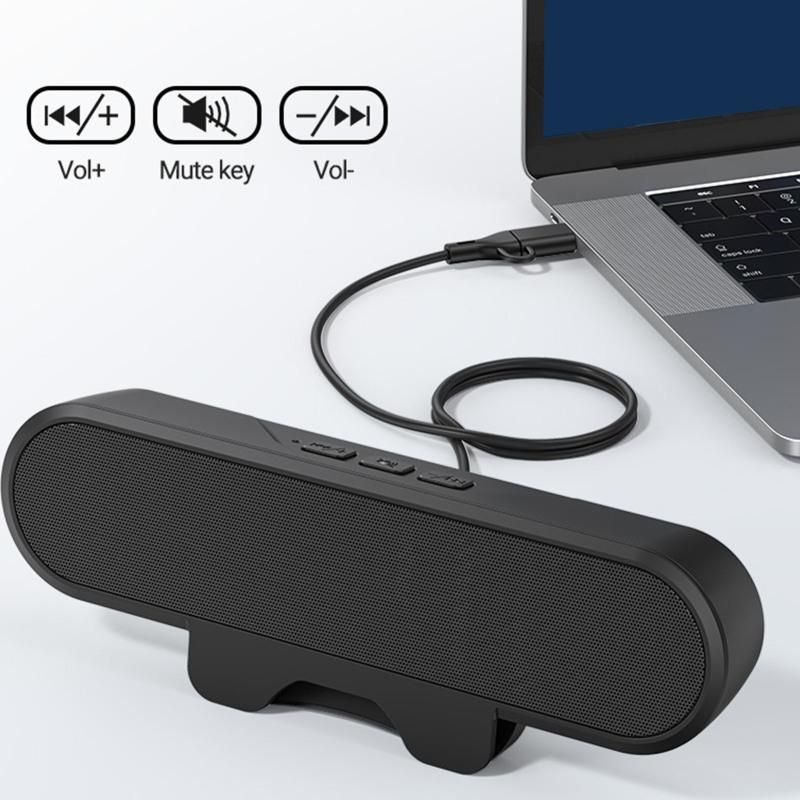 USB Wired Computer Speaker, HD Stereo Sound with Volume Control, Clamp-on Design, Black