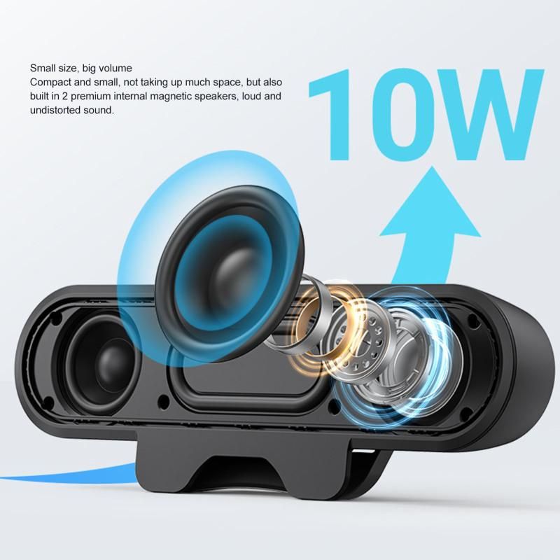 USB Wired Computer Speaker, HD Stereo Sound with Volume Control, Clamp-on Design, Black