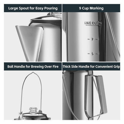  Stainless Steel Camping Percolator Coffee Pot Stovetop Coffee Maker 1Pc Kemu |Fashion Home Kitchen Beauty