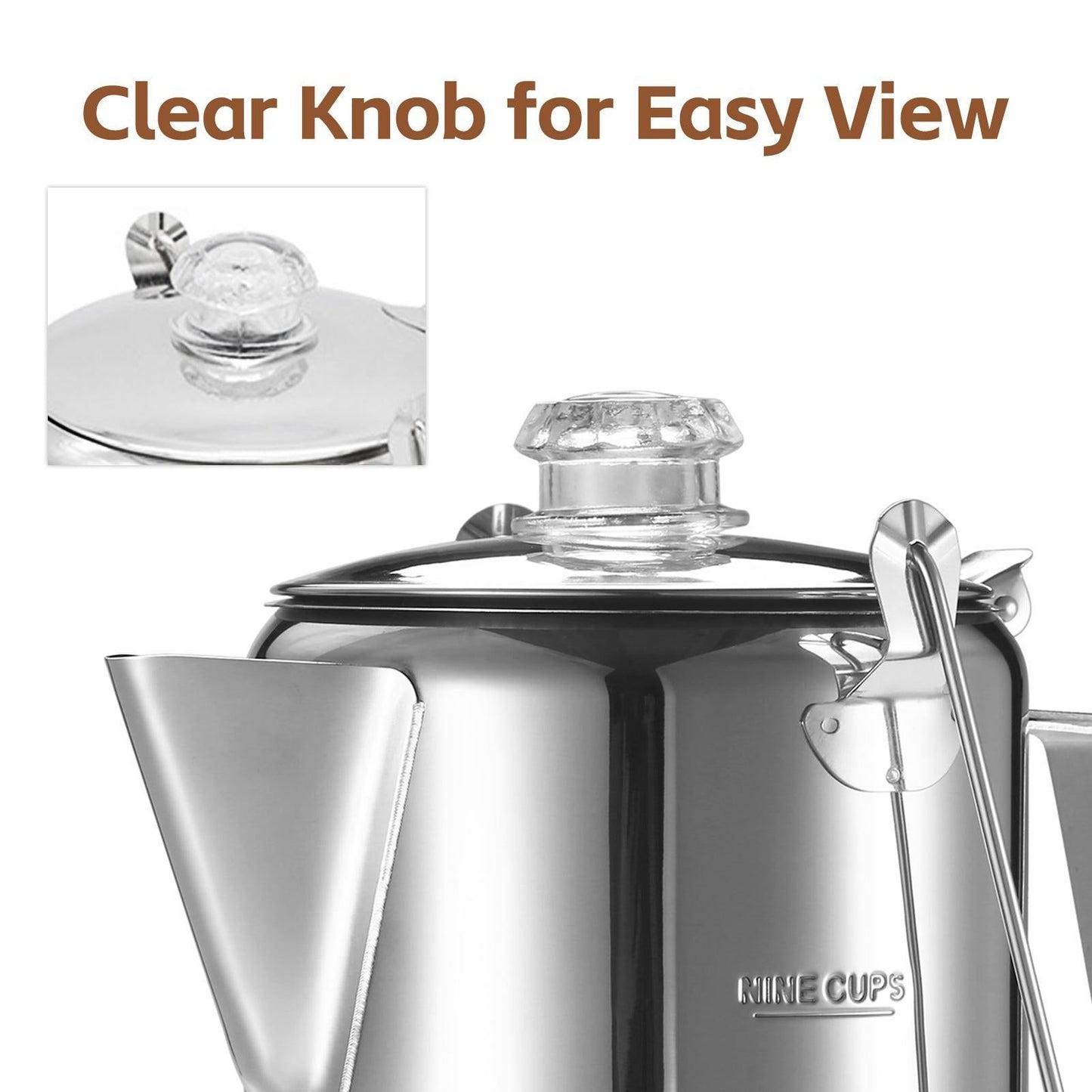 1.2L 9-Cup Stainless Steel Camping Percolator Coffee Pot Stovetop Coffee Maker 1Pc