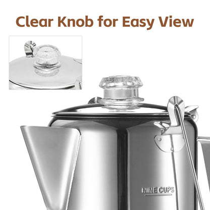 1.2L 9-Cup Stainless Steel Camping Percolator Coffee Pot Stovetop Coffee Maker 1Pc Kemu |Fashion Home Kitchen Beauty