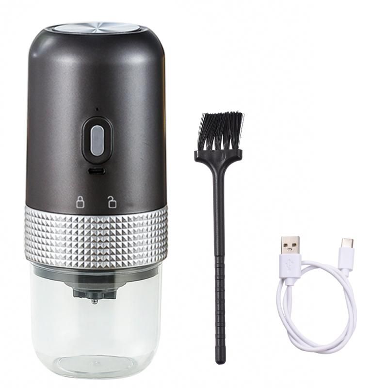1pc Portable Electric Burr Coffee Grinder Grey 18.8cm 13W USB Rechargeable