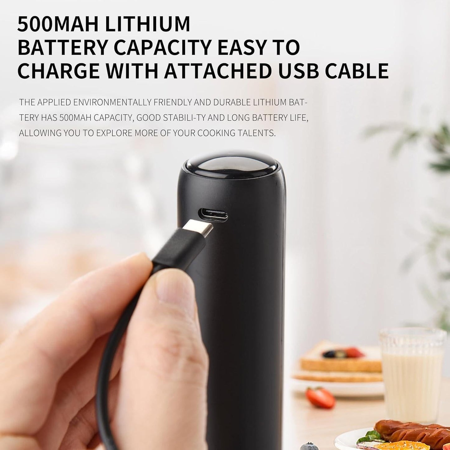 Electric Rechargeable Milk Mixer Handheld Frother USB Charging Black 1pc Kemu |Fashion Home Kitchen Beauty