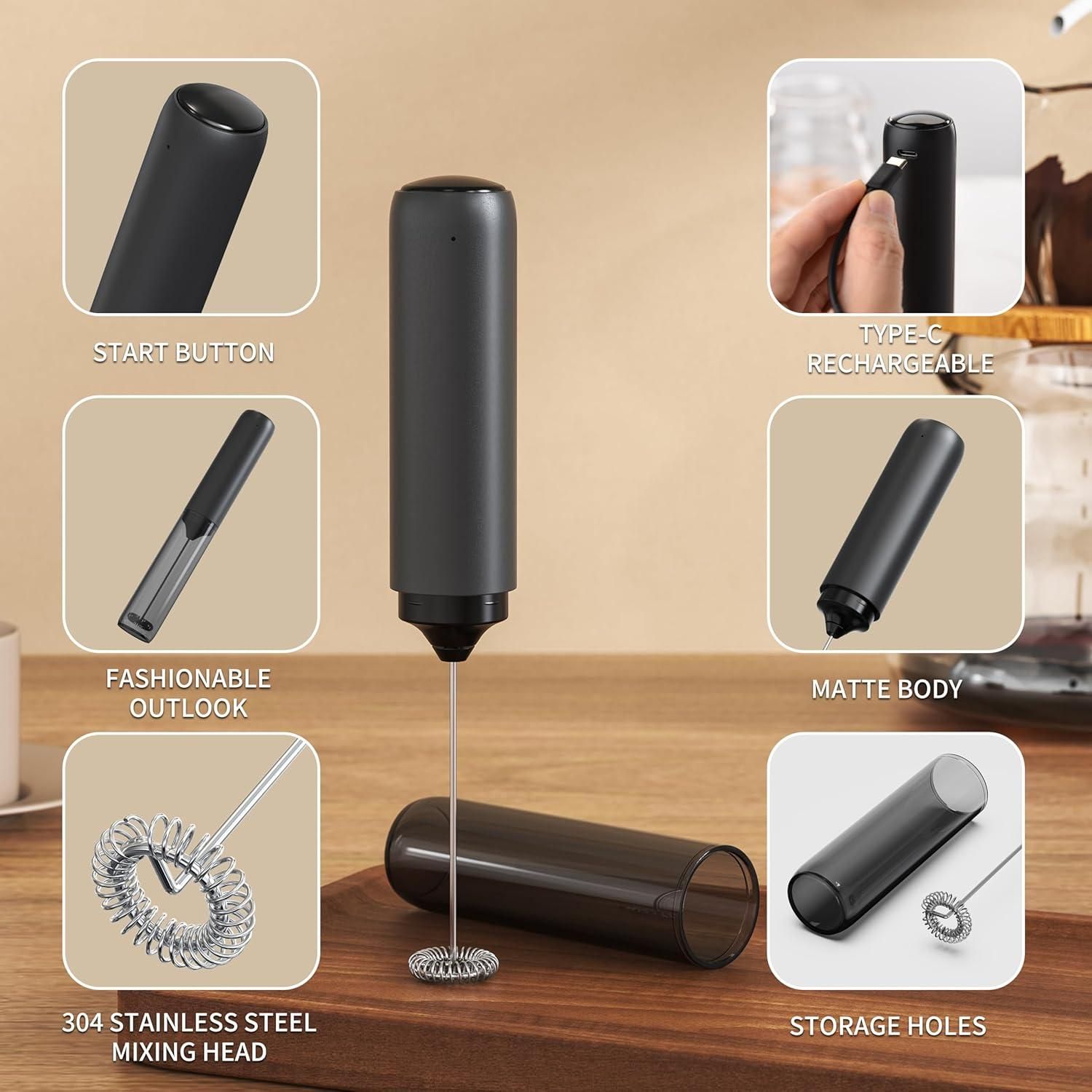 Electric Rechargeable Milk Mixer Handheld Frother USB Charging Black 1pc Kemu |Fashion Home Kitchen Beauty
