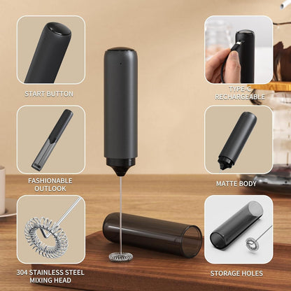 Electric Rechargeable Milk Mixer Handheld Frother USB Charging Black 1pc Kemu |Fashion Home Kitchen Beauty