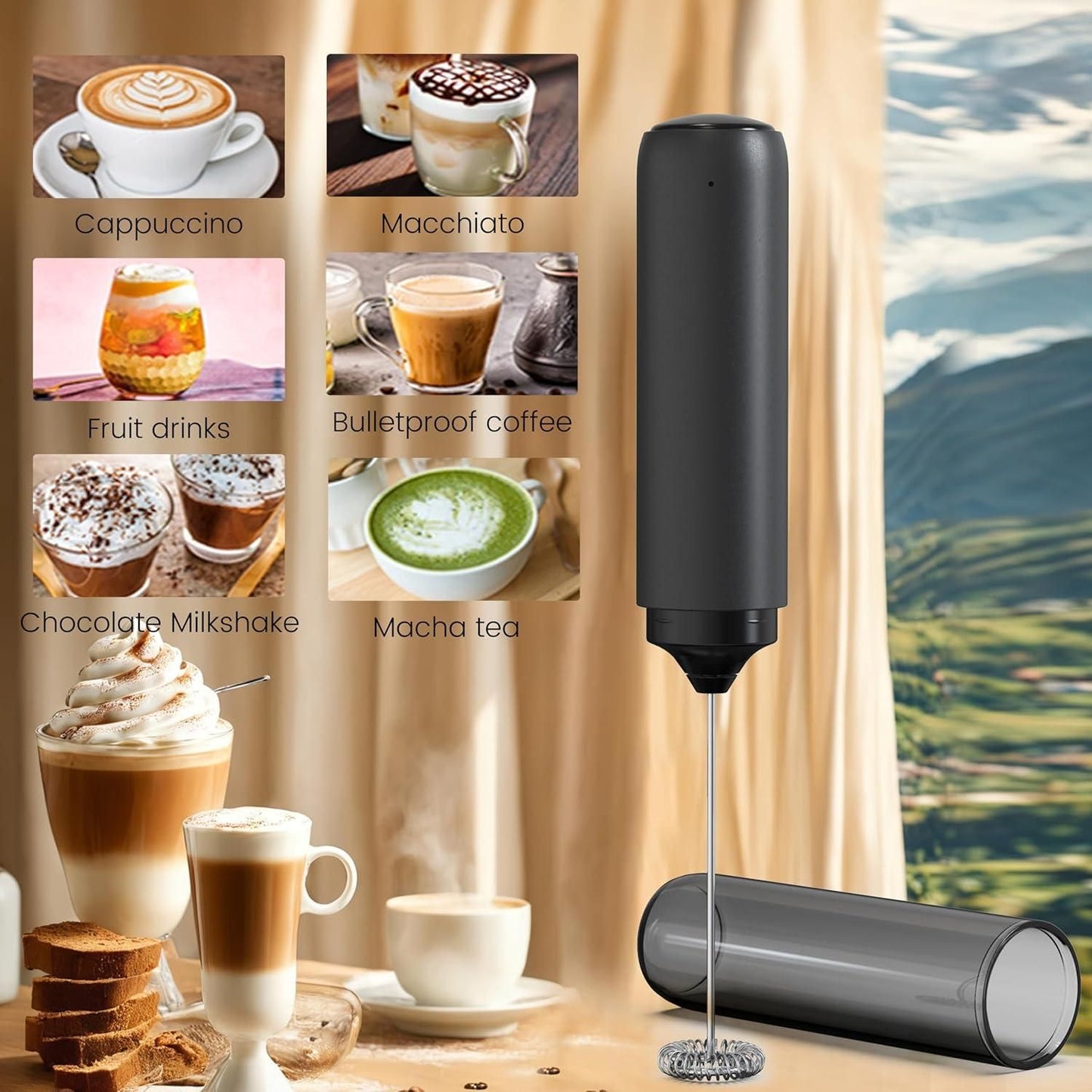 Electric Rechargeable Milk Mixer Handheld Frother USB Charging Black 1pc Kemu |Fashion Home Kitchen Beauty