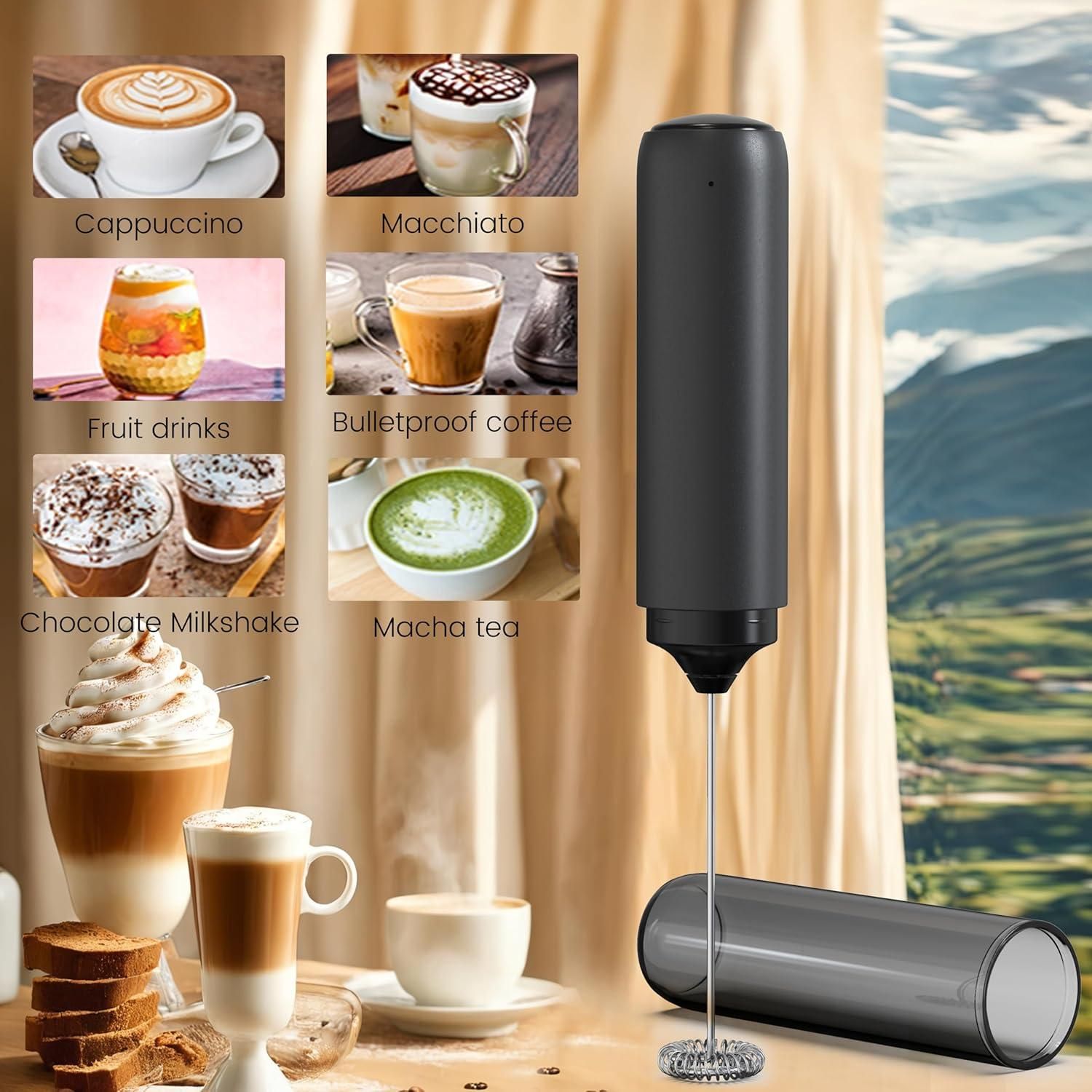 Electric Rechargeable Milk Mixer Handheld Frother USB Charging Black 1pc Kemu |Fashion Home Kitchen Beauty