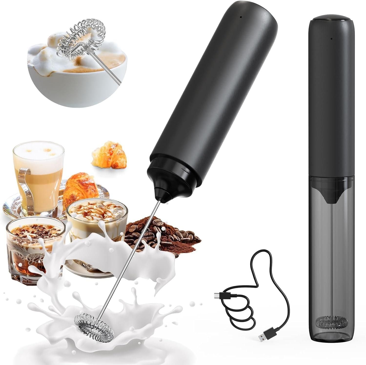 Electric Rechargeable Milk Mixer Handheld Frother USB Charging Black 1pc Kemu |Fashion Home Kitchen Beauty