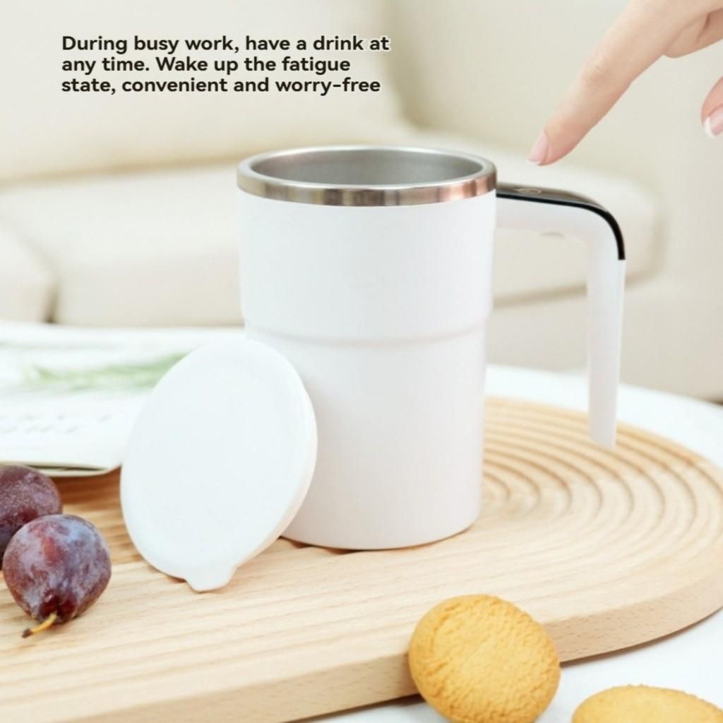 Electric Stirring Cup White 8x13.8cm 380ml with Temperature Display 1pc Kemu |Fashion Home Kitchen Beauty